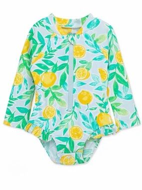Little Me Yellow & Green Lemon Print Long-Sleeve Rashguard